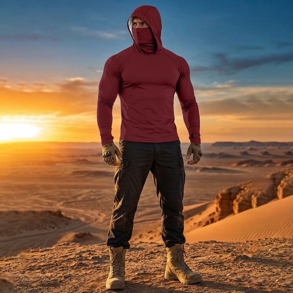 Inglocry UPF 50 Sun Protection Hoodie Men with Mask Quick Dry Long Sleeve Fishing Hiking Shirts UV Rash Guard Lightweight 2026 Wine M