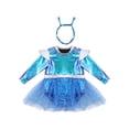 thumbnail image 3 of TiaoBug Toddler Baby Girls Alien Outfit Metallic Bodysuit Long Sleeve Tutu Dress with Headband Blue 12-18M, 3 of 7