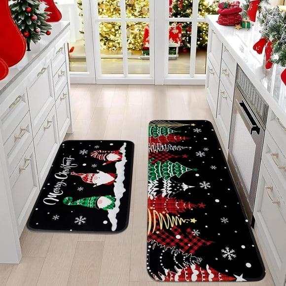 Christmas Kitchen Rugs Set of 2 Gnome Kitchen Mats for Floor Anti Fatigue Mats for Kitchen Floor, Kitchen Rugs Non Slip Washable Christmas Tree Kitchen Floor Mat, 18'''' x 30''''+18'''' x 48''''