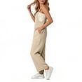 thumbnail image 3 of Womens Bib Overalls Cotton Linen Wide Leg Jumpsuits with Pockets Casual Beach Vacation Summer Rompers (XL, Khaki), 3 of 8