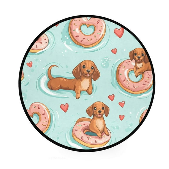 BZSMCE Round Decorative Floor Mat Puppy Love and Sweet Treats Pattern 36.2IN