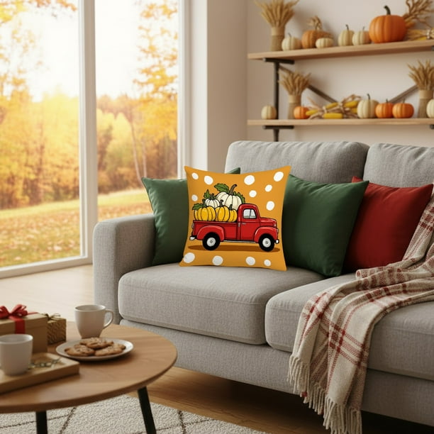 Thanksgiving Pillow Covers 17.7x17.7 Inches Fall Pumpkin Decorative Pillow Cases With Soft Fabric Hidden Zipper For Home Decor