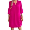 thumbnail image 1 of Hyknon Robes pour Femmes Mode Décontractée Été Couleur Unie Robe à Manches Courtes avec Poche Robes de Plage Décontractées Douces Fluides Coupe Ample Robes, 1 of 4