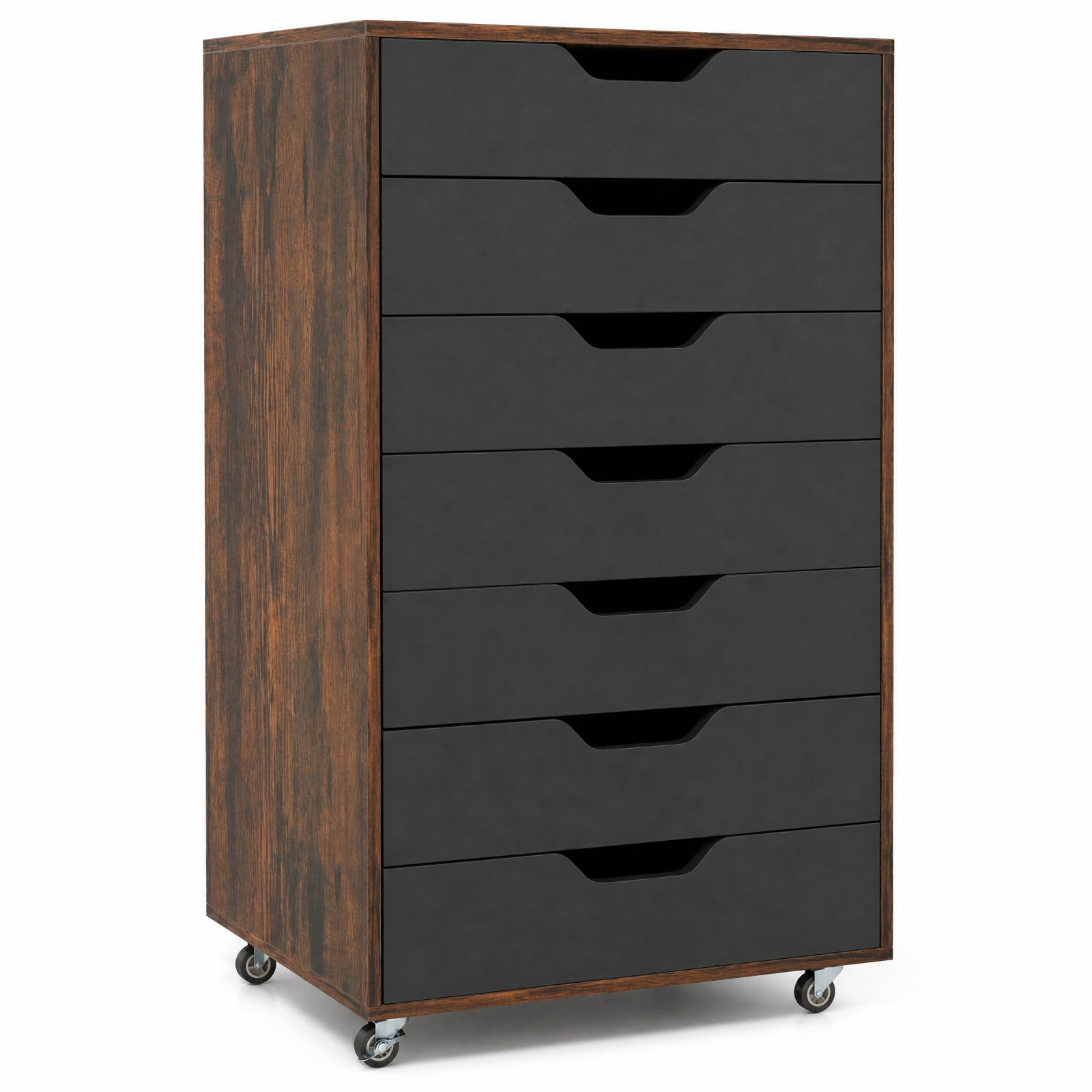Furnibear 7-Drawer Chest Wooden Storage Dresser with Lockable Wheels for Home Office Filing Document Letter Legal Storage, Rustic Brown