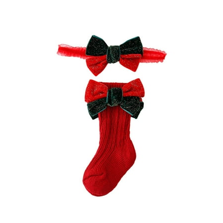 

Liacowi Baby Girls Christmas Socks Infant Girl Winter Warm Knit Bowknot Socks Newborn Girls Christmas Party Socks Headband Sets