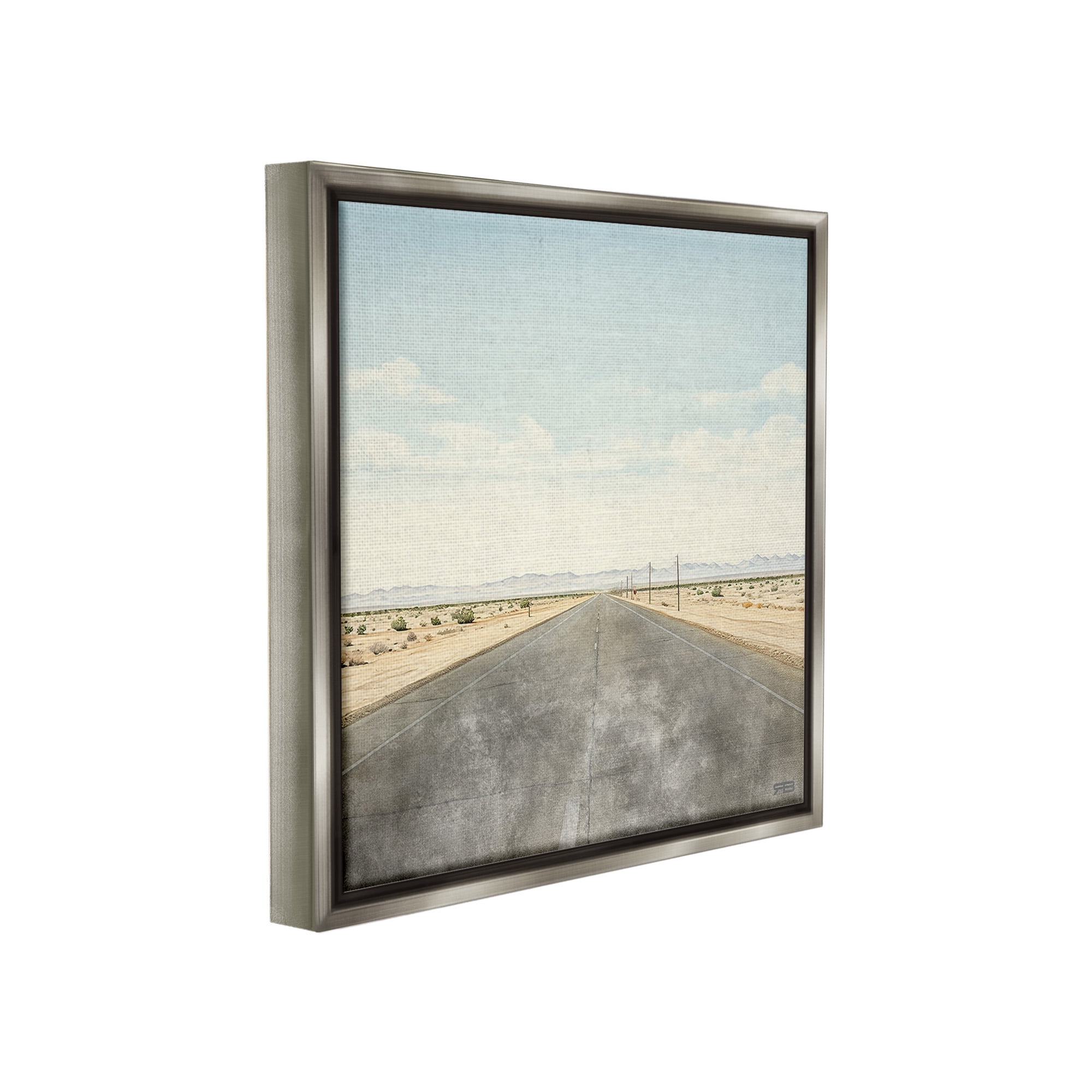 Stupell Industries Desert Horizon Highway Landscape Painting Gray Floater Framed Canvas Art Print Wall Art, 18 x 18