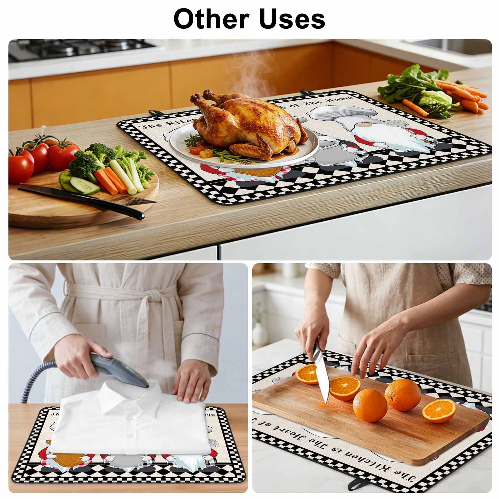 Beige Chef Gourmet Stove Top Cover for Electric Stove, Heat-proof & Non Slip Glass Top Stove Cover Protector, Black White Plaid Kitchen Cook Kitchen Flat Cooktop Rubber Mat 24x21 Inches