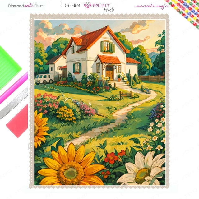 Pintura de diamante 5D, pintura al óleo pintada a mano, paisaje de casa, Kit de punto de cruz, decoración de habitación, regalo para niños