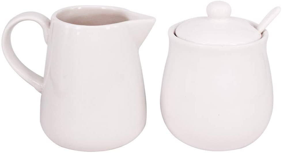 White Ceramic Cream Pitcher and Sugar Bowl Set with Lid,Coffee Serving Set 
