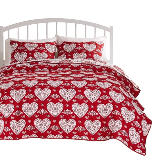 Liv 3pc King Size Coverlet Set, Woven Matelasse, Red, White