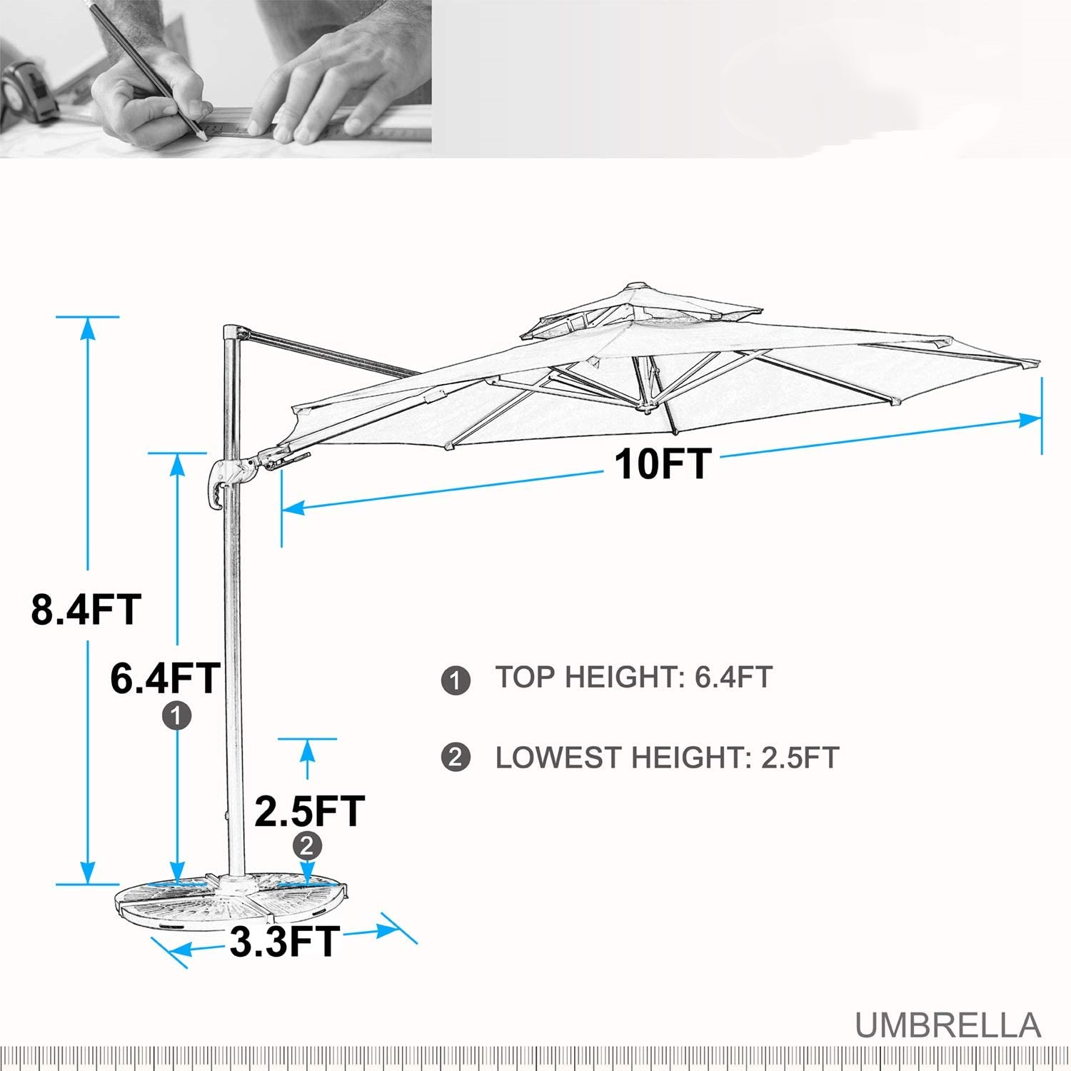 MF Studio 11ft Offset Cantilever Umbrella Double Top Deluxe Outdoor Patio Market Umbrella, 360 Degree Rotation with Cross Base, Beige