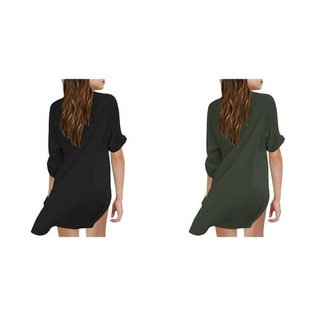 (2-Pack) Kcodviy Little Girl s Kids Swimsuit Girl Long Sleeve Shirt Beach Cover Up for 2T Long Sleeve Tops Girl Chiffon Shirt Bikini Beachwear Bathing Suit Beach Girls Plane Shirts Dress Swim Coveru