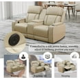 thumbnail image 5 of Breathing Leather Power Recliner Sofa Set, Reclining Sofa Set with LED, Leather Recliner Couch with USB Port/Storage Console/Cup Holder for Living Room (3 Pieces Living Room Set, Khaki), 5 of 14