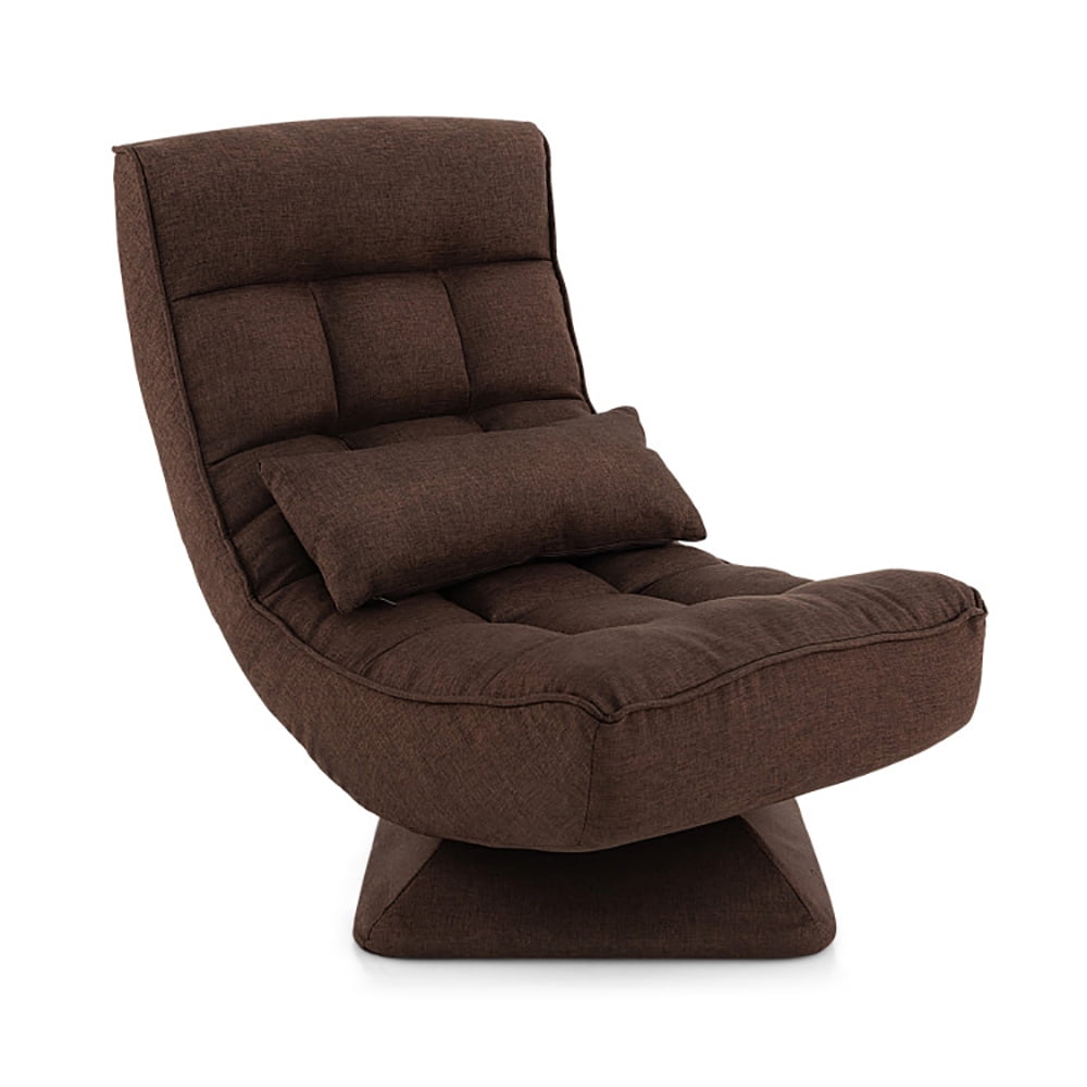 Finihen Swivel Floor Chair, 5-Level Adjustable 360Â° Swivel Floor Chair with Massage Pillow, Recliner Chair for Relaxing Reading Gaming TV Watching, Brown