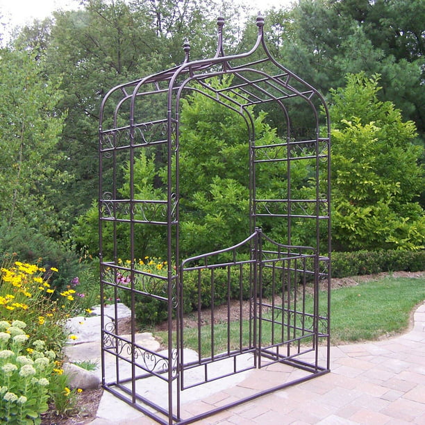 8 5 Ft Iron Gothic Arbor With Gate, Garden Oasis Metal Arbor With Gate