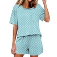 thumbnail image 3 of Dianli Everyday Loungewear Summer Pajamas Solid Color Short Sleeve Pajama Set Round Neck Top With Pants Lightweight Breathable Cotton Blend Elastic Waist Women's Home Sleepwear, 3 of 8
