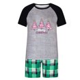 thumbnail image 3 of Eygvbb Christmas Pajamas Men Matching Family Pajama Set Raglan Short Sleeve Top with Three Christmas Tree Print Plaid Shorts Two Piece Sleep Outfit Comfort Loungewear, 3 of 6