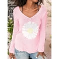 thumbnail image 2 of Raccmtaty Women's Knitted Tops Daisy Side Slits Long Sleeve V-Neck Ribbed Loose Sweaters, 2 of 8