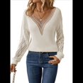 thumbnail image 2 of Suéteres de Larga para Mujer, de Otoño, con Encaje, Cuello en V, de Punto, Hombros Caídos, Jerseys, Tops. Lechoso S, 2 of 10
