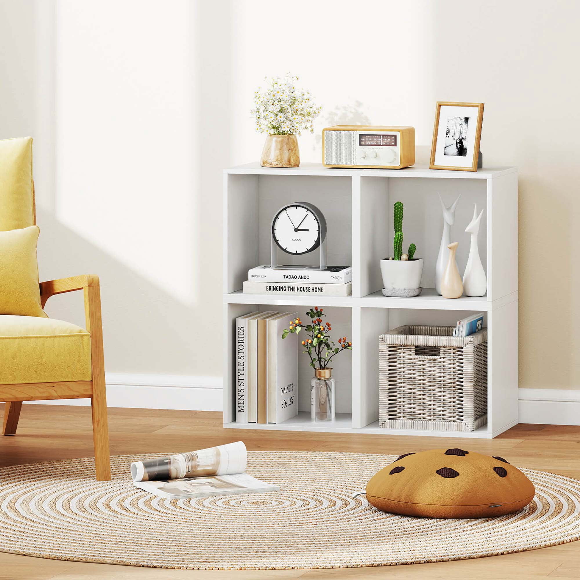 Costway 4 PCS Wooden Cube Storage Organizer Stackable Open Book Shelf for Small Space White