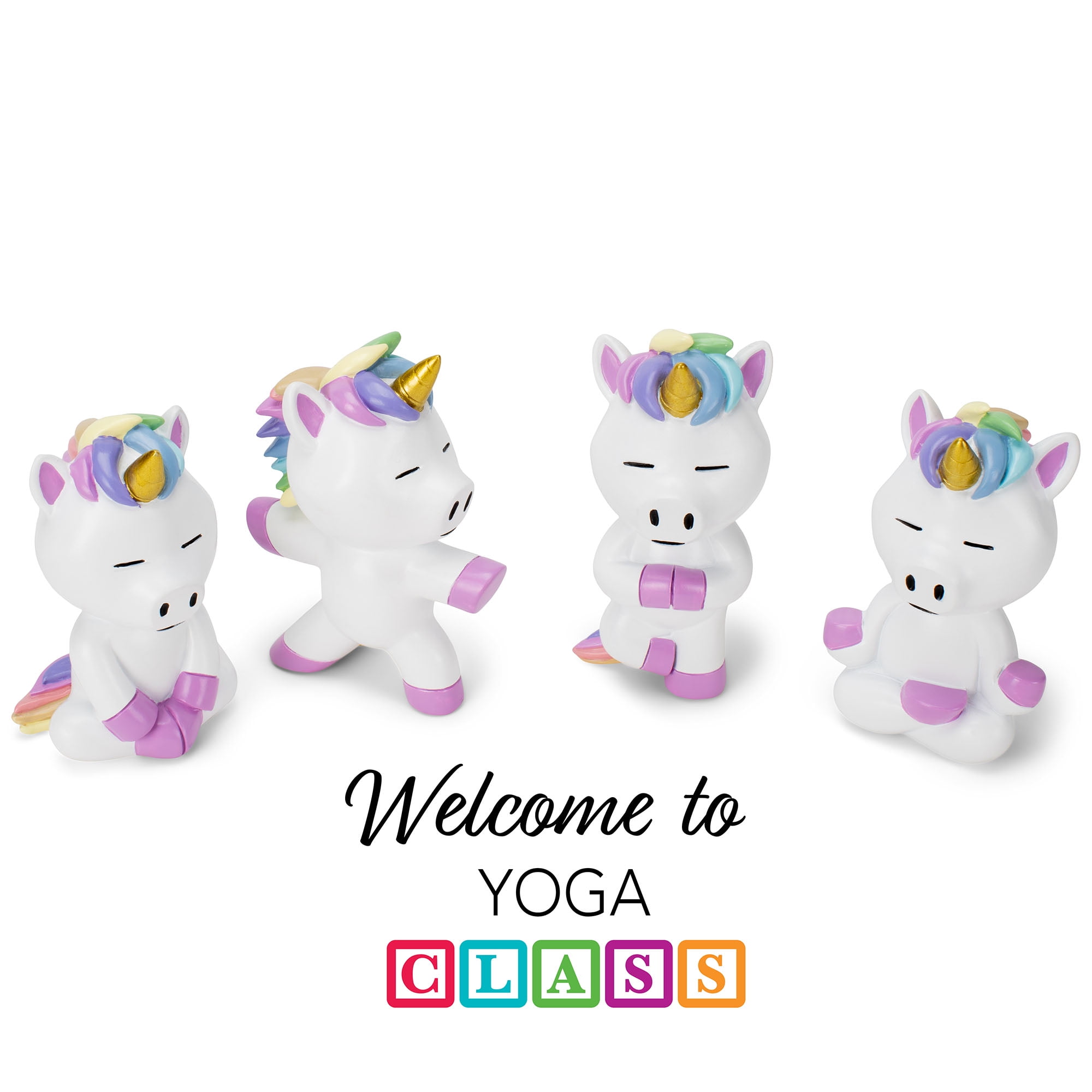 Class Collections White Yoga Unicorn 4 inch Resin Stone Collectible Figurines Set of 4