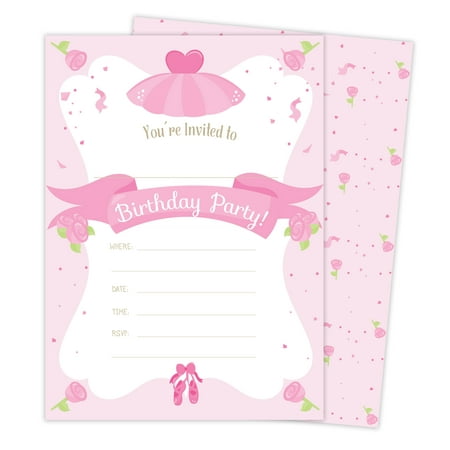 Ballerina Style 2 Happy Birthday Invitations Invite Cards (25 Count) with Envelopes & Seal Stickers Boys Girls Kids Party