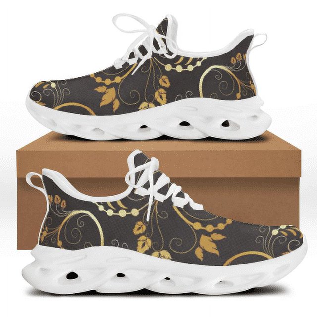 HOMDOW Chaussures Plates Légères à Lacets Motif Fleur Dorée Design de Marque pour Femmes 2022