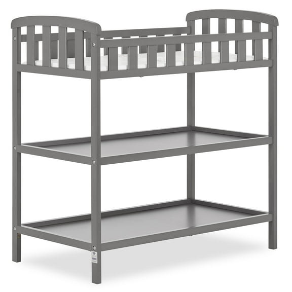 Dream On Me Emily Changing Table with Safety Rail for Infants, Steel Grey, Pine Wood