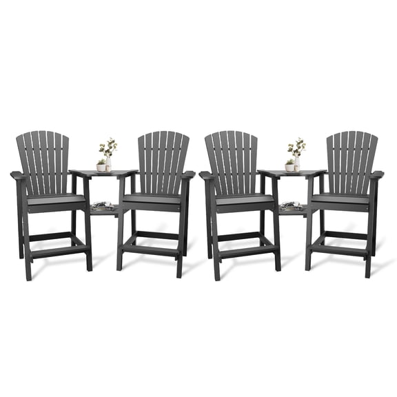Outdoor Recycled Poly Adirondack Barstools With Connecting Tray, Patio High Adirondack Chairs for Deck, Backyard, Balcony, Outdoor Bar Height AdirondackChairs Set of 2