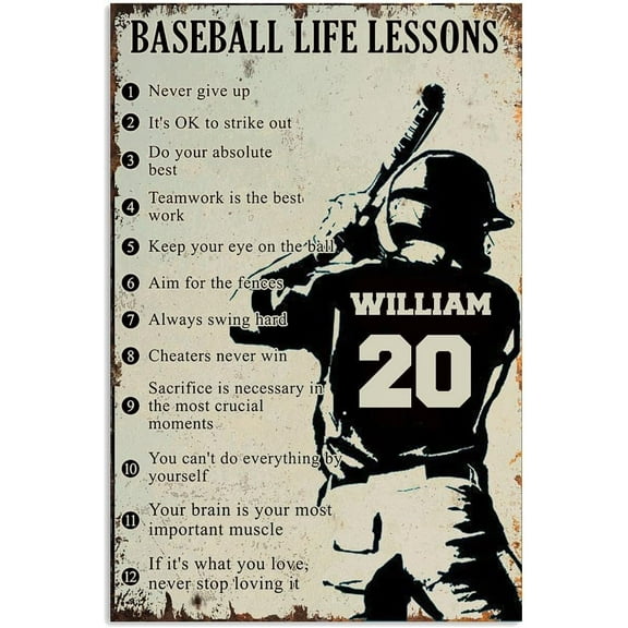 Aaroca Baseball Life Lessons Vertical Poster Name Number Custom Poster No Unframed/Canvas Unframed/Blanket - Wall Hangings Gifts For Baseball Boys/Sports Lovers On Birthday Christmas Thanksgiving