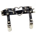 thumbnail image 2 of Anillo de pierna de liga gótica, 2 PCS Liga de pierna elástica con tachuelas de corazón Tirante ajustable punk con 2 clips de metal, cinturones de pierna de arnés con clips, negro brillar Electrónica, 2 of 4
