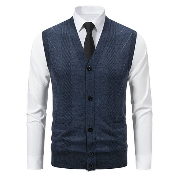 Men's Sweater Vest Sleeveless V Neck Botton Down Cable Knitted Cardigan Tank with Pockets Dark Gray 3XL