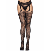 Gardenia Lace Garter Belt Stockings - One Size - Black
