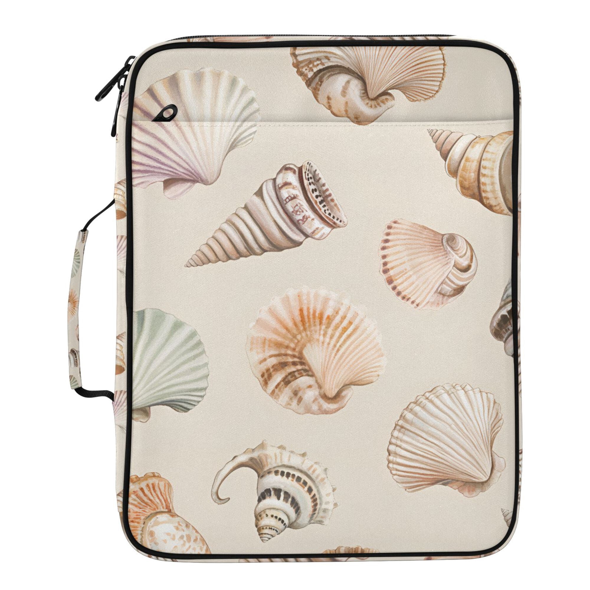 FORMRS Accordion File Folder A4 Size 7-Pocket Expanding Document Organizer Bag with 3 Ring Binder, Green Watercolor Seashells