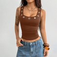 thumbnail image 2 of Minjewel Women's Tank Tops Casual Stylish Slim Fit Sleeveless Metal Eyelets Square Neck for Summer Night Beach,Khaki 3XL, 2 of 4
