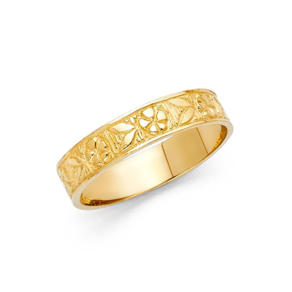 14k Yellow Italian Solid Gold Flat Multi Flower Ring 4mm