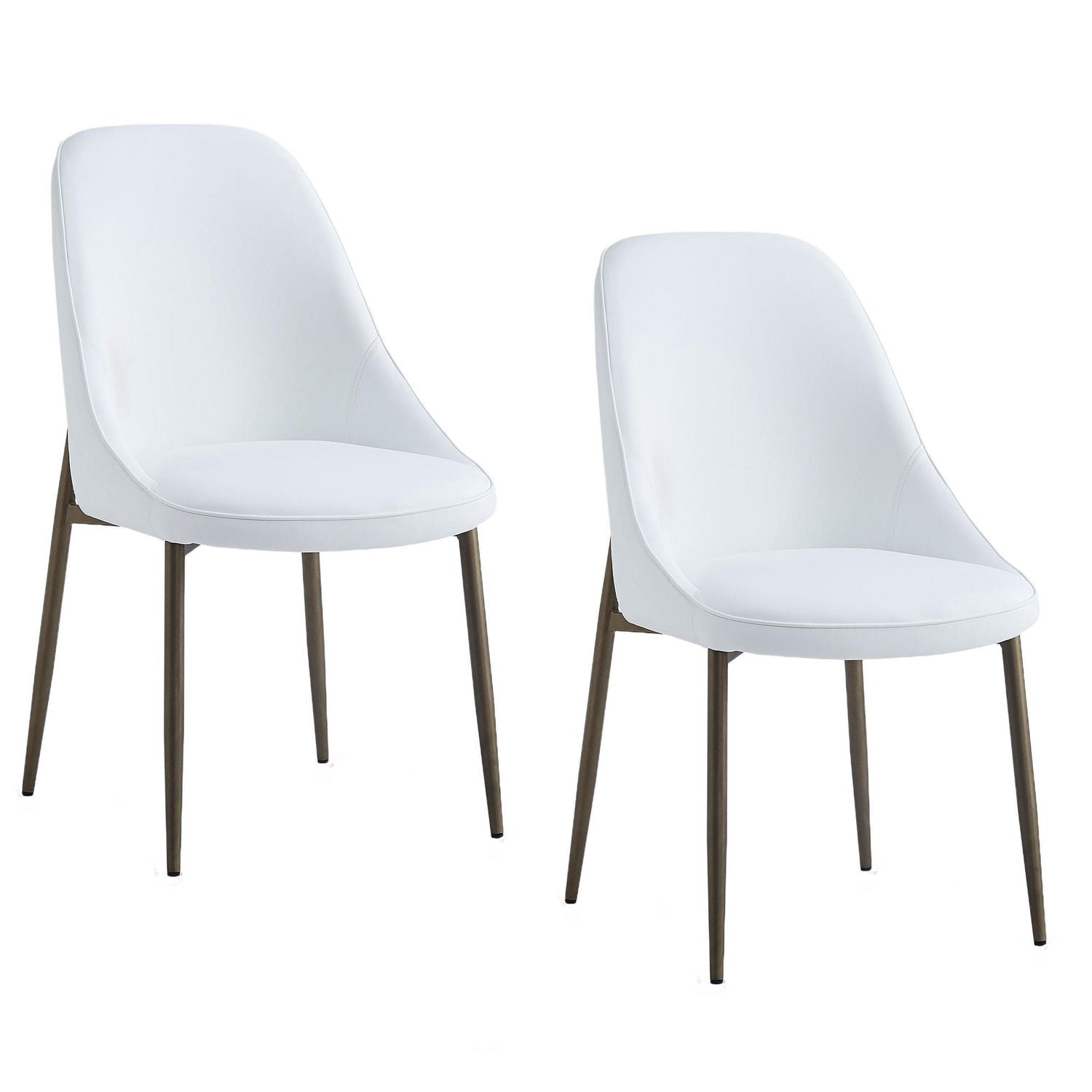 Modern Faux Leather and Metal Dining Chair, Set of 2 - White and Aged Gold