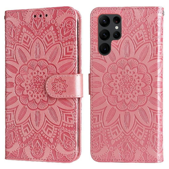 Funda tipo cartera GANGXUN para Samsung Galaxy S23 Ultra , diseño girasol, cuero PU, soporte, cierre magnético, tarjetero