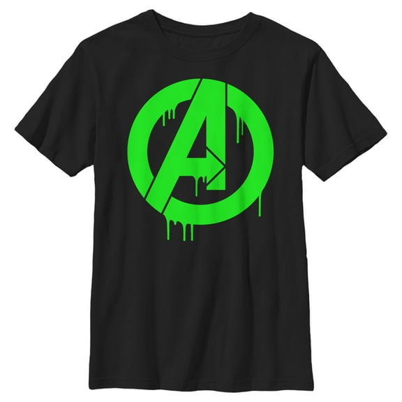 Boy's Marvel Avengers Logo Green Paint Drip Graphic Tee Black Large