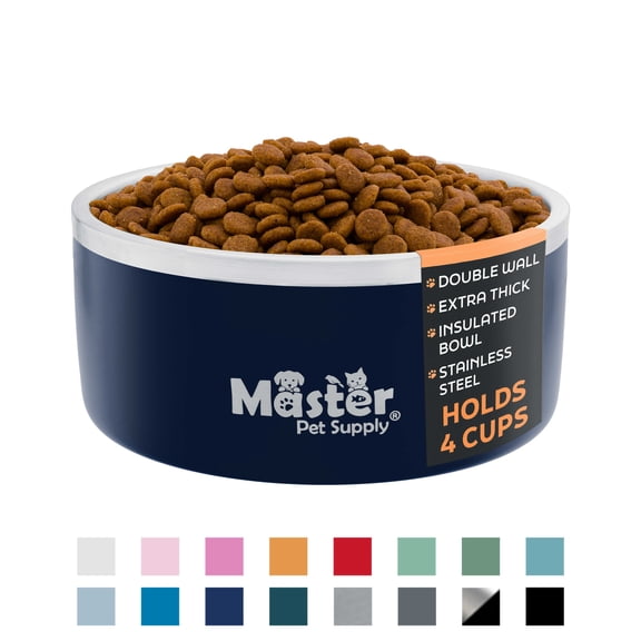 Master Pet Supply Stainless Steel Dog Bowls - 32 oz, Heavy Duty - Navy Blue, Double Wall Extra-Thick Insulated, Non-Slip Pet Water Bowl for Dogs, Cats & Pets, Anti Rust Metal, Dish Washer Safe
