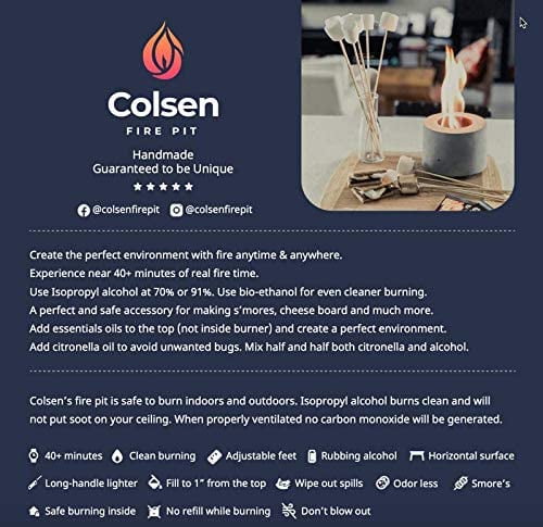 COLSEN Hex Small Tabletop Bio Ethanol Rubbing Alcohol Fireplace Indoor Outdoor Fire Pit Portable Fire Concrete Bowl Pot Fireplace