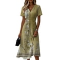 thumbnail image 2 of Minjewel Women's Floral Mini Dress with V-Neck Short Sleeve - Print Summer Dress, Loose Flowy Beach Party Outfit, Comfy Vacation Top,Green,L, 2 of 6