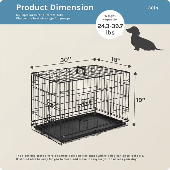 FENGFAN 30 Inch Medium Folding Metal Wire Dog Crate Single Door with Divider & Leak-Proof Plastic Pan Tray 1 Pack