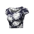 thumbnail image 2 of A2Y Women's Basic Solid Printed Scoop Neck Cap Sleeve Fitted Crop Rayon Top Tee Shirt Navy White XL, 2 of 3