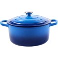 thumbnail image 1 of Olla holandesa de hierro fundido esmaltado de 6 cuartos con tapa, asas dobles grandes, apta para horno hasta 500 °F, olla redonda clásica para una cocción versátil (azul, 6 cuartos), 1 of 8