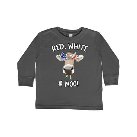 

Inktastic 4th of July Red White & Moo Patriotic Cow in Shades Gift Toddler Boy or Toddler Girl Long Sleeve T-Shirt
