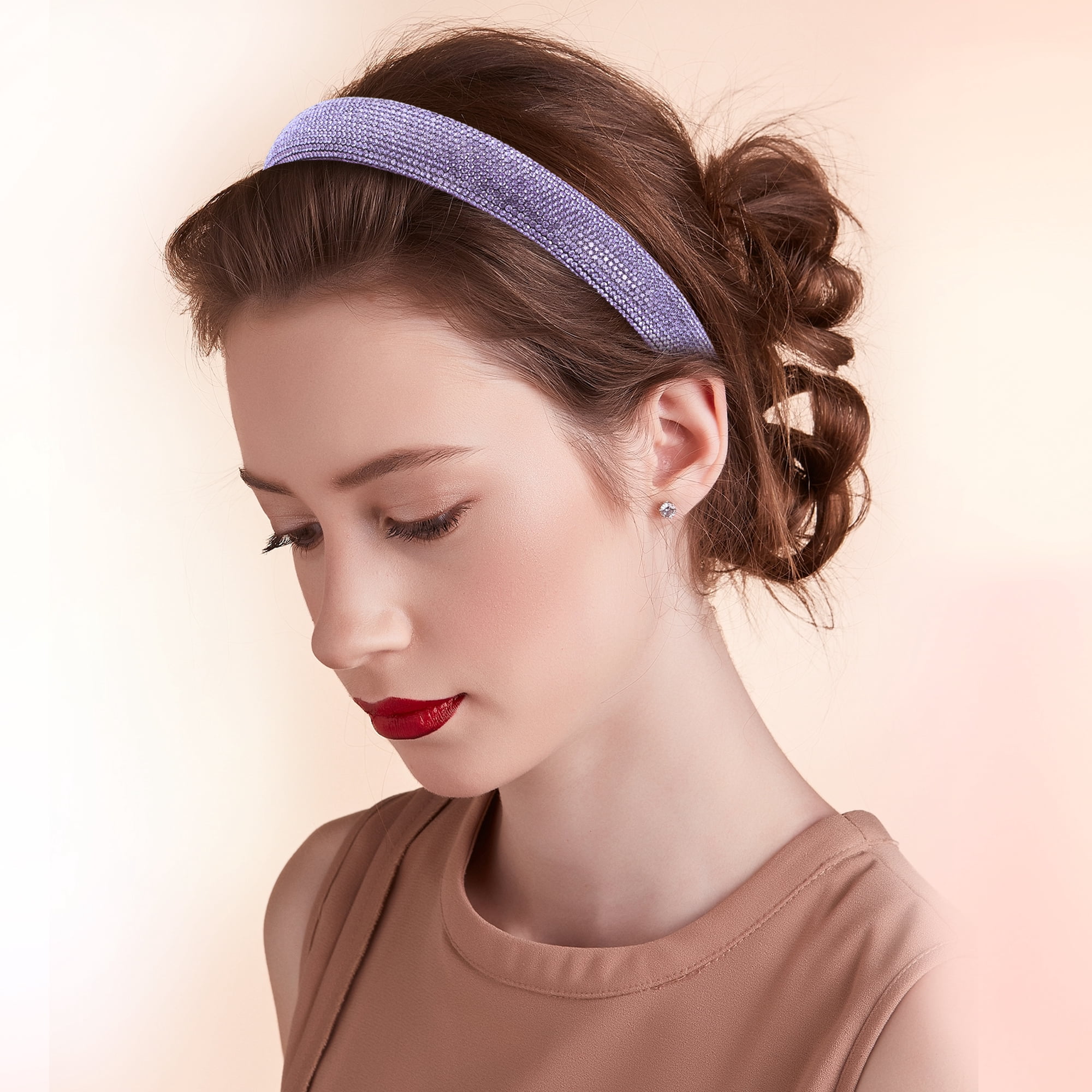 Unique Bargains Simplicity Rhinestone Wide-brimmed Headband Purple