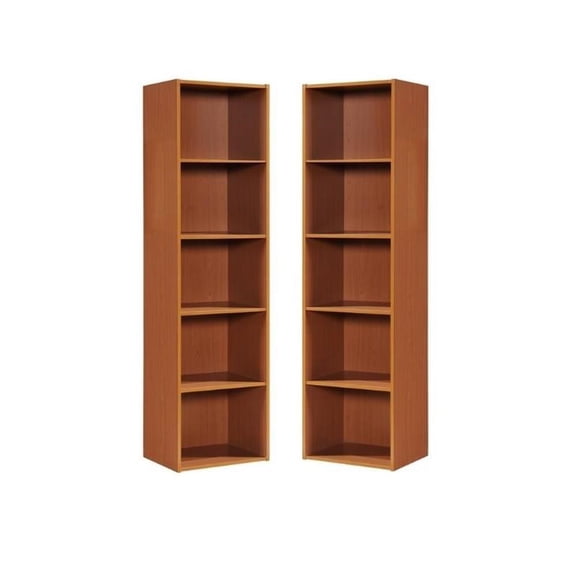 Home Square 5 Shelf Multi-Purpose Wooden Bookcase Set in Cherry (Set of 2)