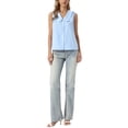 thumbnail image 2 of INSPIRE CHIC Cute Gingham Sleeveless Tops for Women's Peter Pan Collar Ruffled Trim Button Down Blouse XL Light Blue, 2 of 6