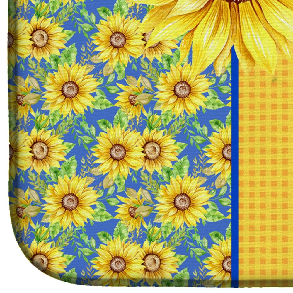 Summer Sunflowers Black and Silver Schnauzer Dish Drying Mat 14 in x 21 in